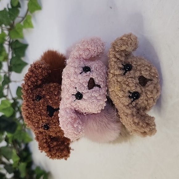 Set of 3 Fuzzy Puppy Dog Hair Ties - Picture 3 of 4